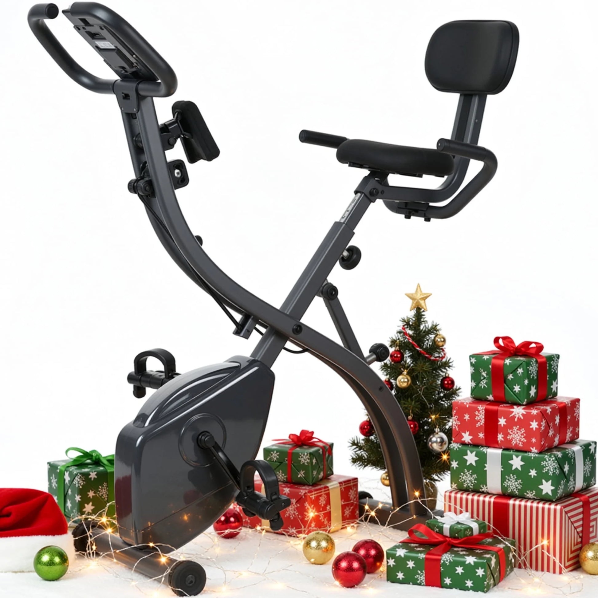 3 in 1 Exercise Bike Quiet Folding Magnetic Stationary Exercise Bikes with Arm Resistance Bands Home Workout Use