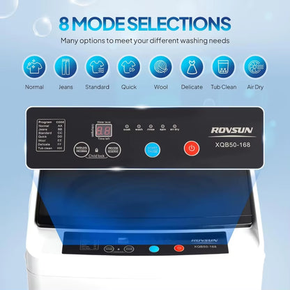 17.8LBS Portable Fullautomatic Electric Washing Machine with Stainless Steel Drum Compact Washer and Spin Dryer Combo Featuring