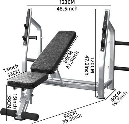 Weight Bench Press Station - Olympic Powerlifting Equipment - 700Lbs Capacity 2.0Mm Heavy-Duty Steel Frame Incline/Flat Bench Press Rack