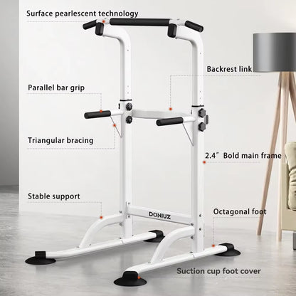 Adjustable Power Tower Pull up Bar Dip Station, Multi-Function Home Gym Equipment for Full Body Strength Training