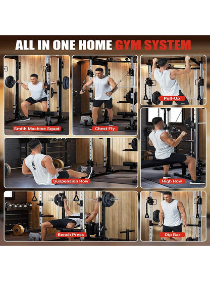 Ataucjin Smith Machine for Home Gym, Smith Machine with Cable Crossover Machine and Chest Station, All in One Home Gym System Power Rack for Garage(Ship in 3 Boxes)