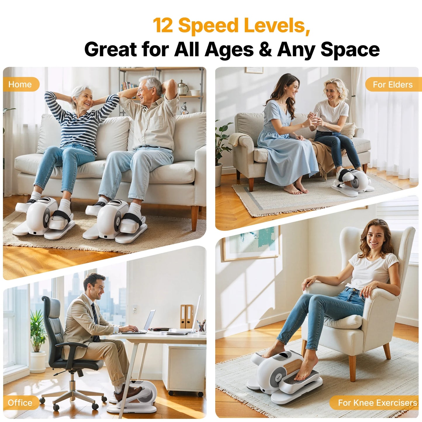 under Desk Elliptical Machine, Electric Elliptical for Seniors, 12 Adjustable Speeds, Quiet Portable Fitness Equipment Gift for Family & Office with PVC Anti-Slip Mat