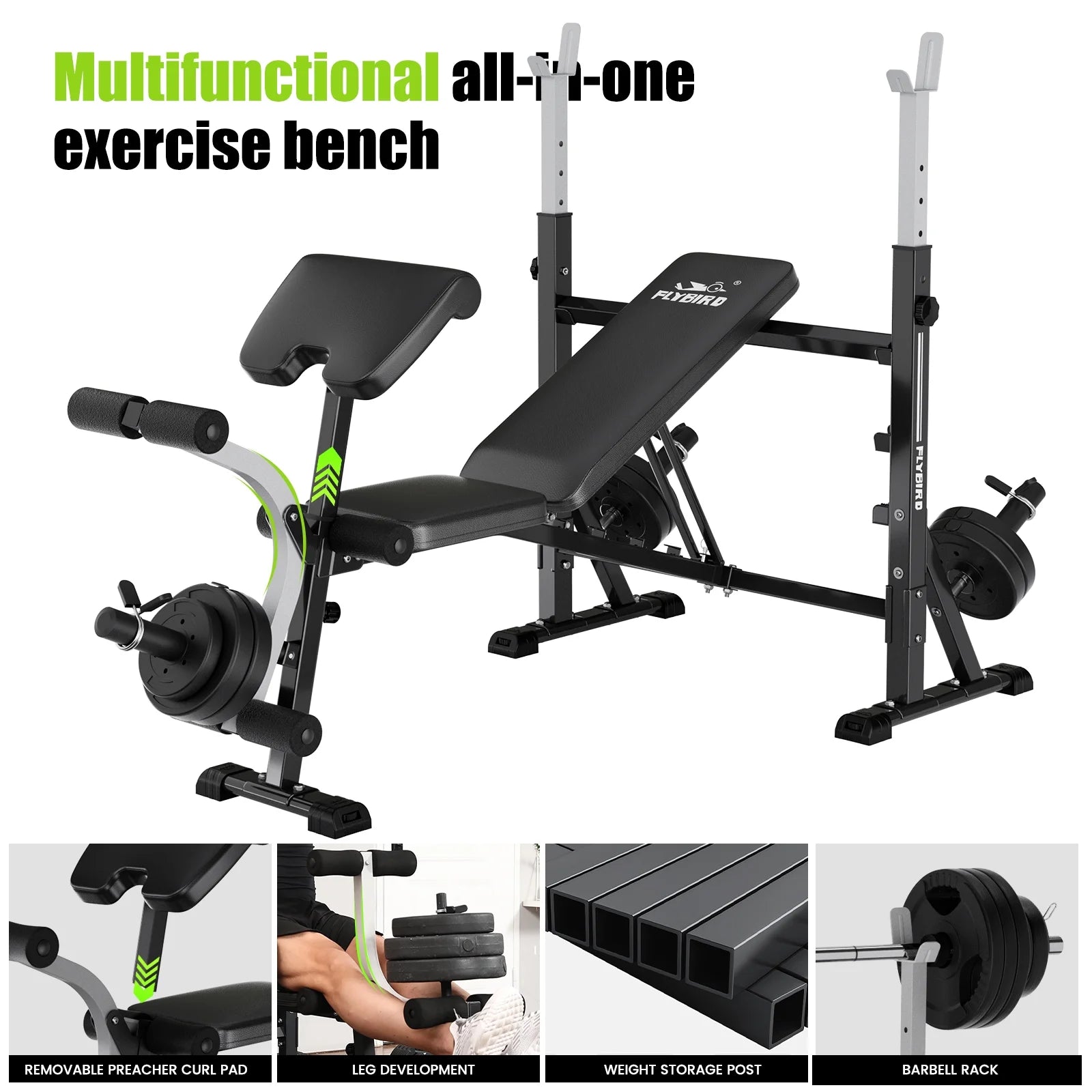 Standard Weight Bench with Preacher Curl, Leg Developer, Chest & Shoulder Rack