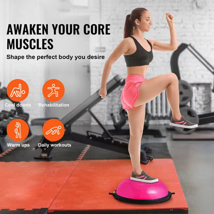 Half Exercise Ball Trainer 26 In. Balance Ball Trainer 1500Lbs Capacity Stability Ball Yoga Ball with Bands Pink