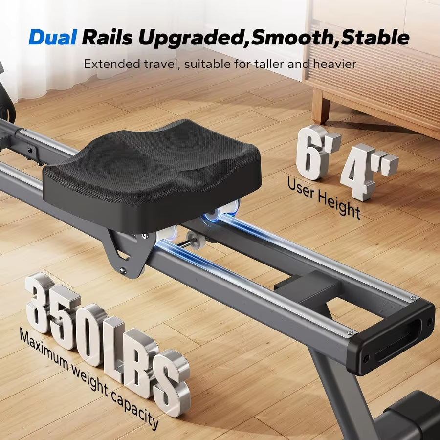 Rowing Machines for Home Magnetic Rowing Machine with 16 Levels Rower Machine of Quiet Resistance Dual Slide Rail with Max 350L