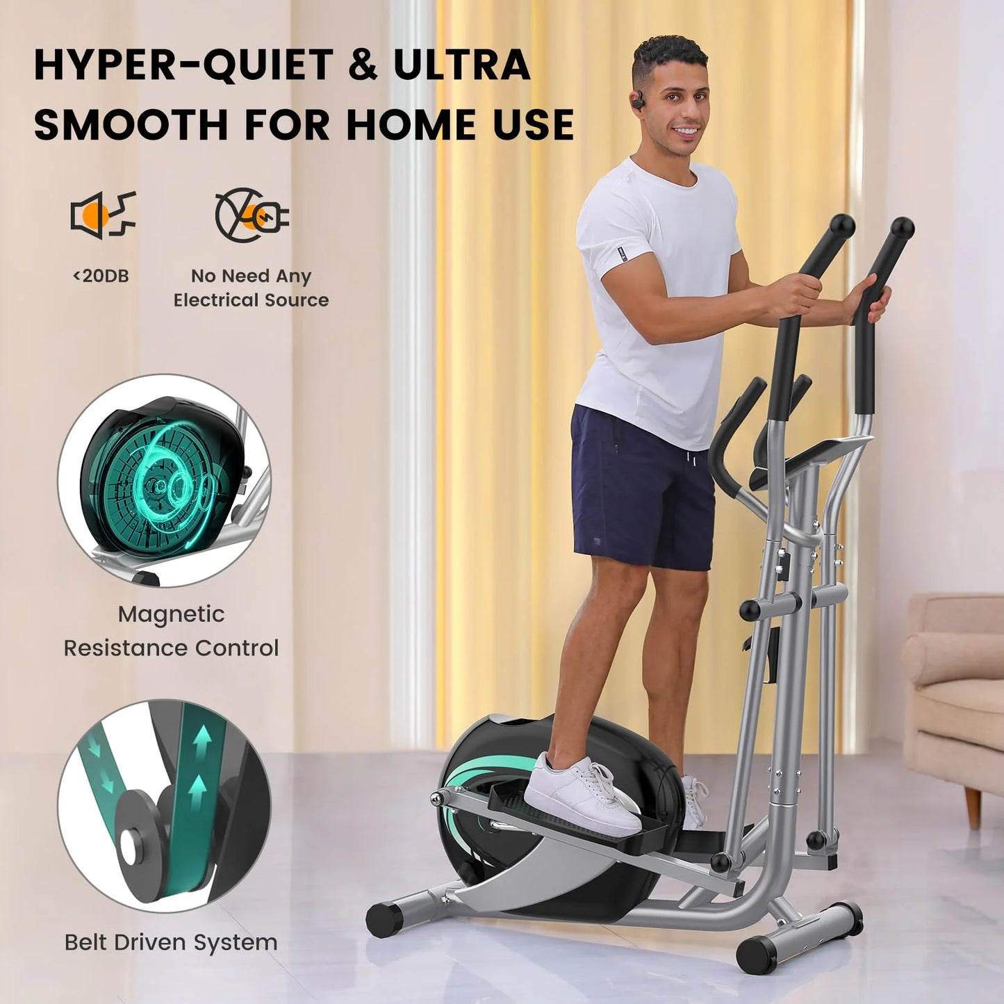 Elliptical Machine,  Magnetic Elliptical Trainer Fitness Equipment for Home Gym Cardio Workout 265Lb
