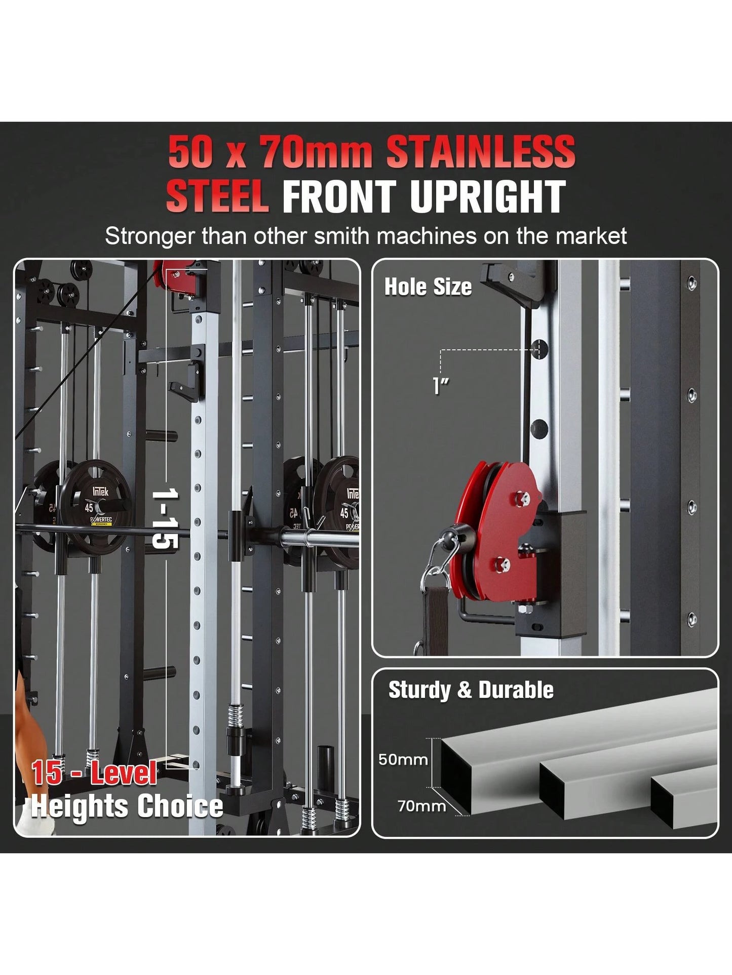 Smith Machine - 2200Lbs Squat Rack Home Gym with Lat-Pull down System & Cable Crossover Machine - Training Equipment with Leg Hold-Down Attachment
