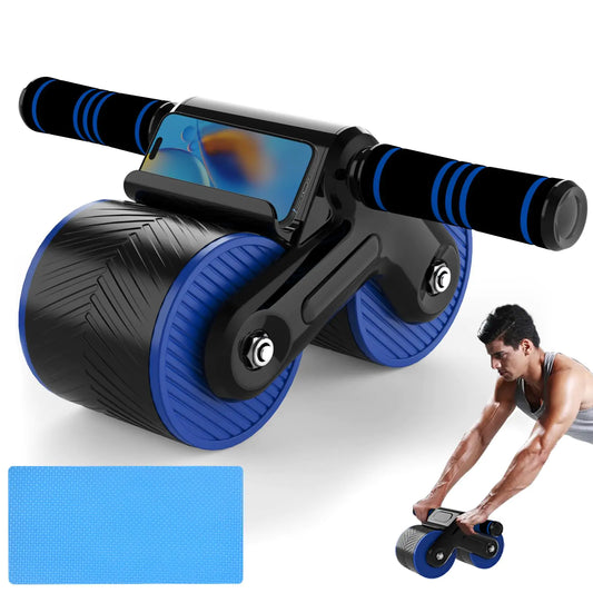 JJM Auto Rebound Exercise Roller Wheels - Ab Roller Fitness Equipment for Core Strength Training Home Gym Fitness Equipment with Kneeling Mat Accessories Exercise Roller Wheels for Men and Women